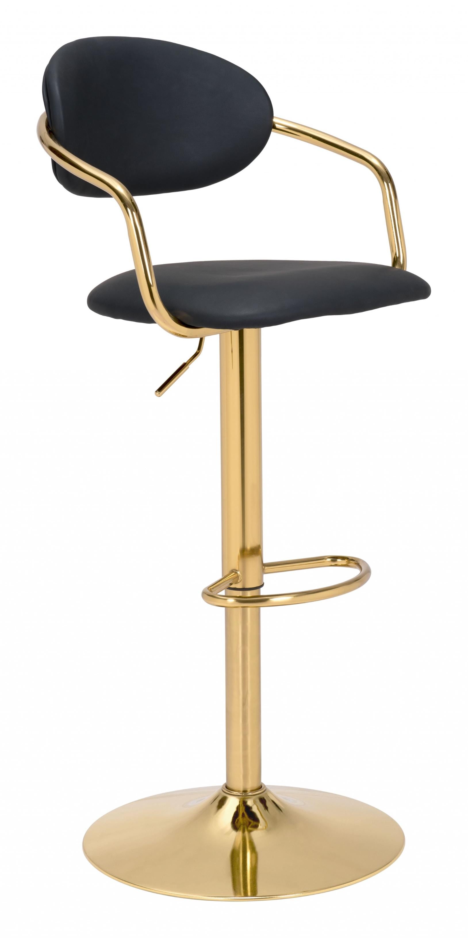 44" Black And Gold Steel Swivel Low Back Counter Height Bar Chair With Footrest