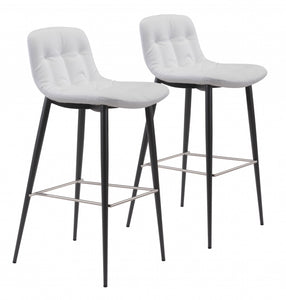 Set Of Two 40" White Steel Low Back Chairs With Footrest