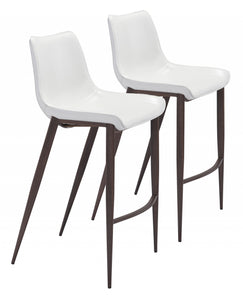 Gray Faux Leather and White Steel Modern Stitch Bucket Bar Chairs