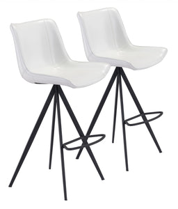 Set Of Two 42" White And Black Steel Low Back Bar Height Chairs With Footrest