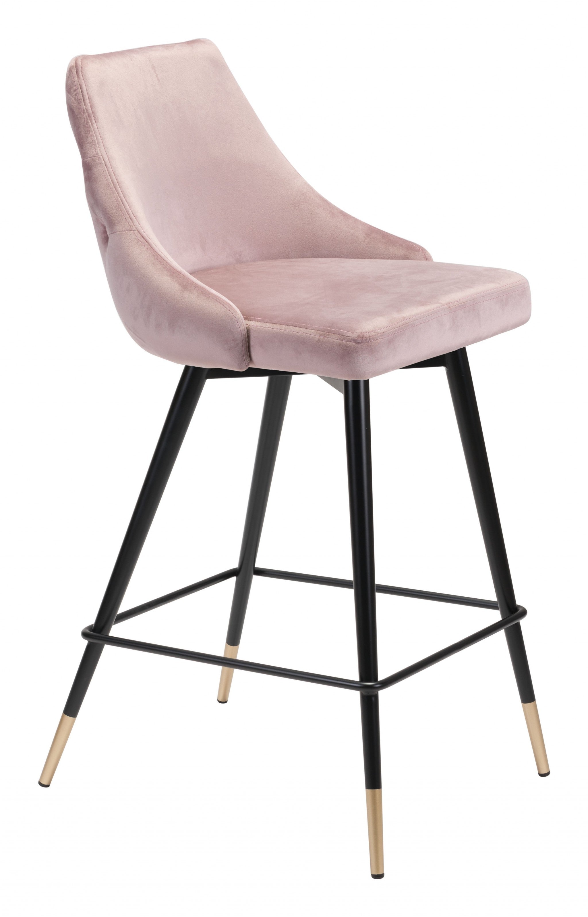 36" Pink Tufted Velvet and Black Counter Height Bar Chair With Footrest