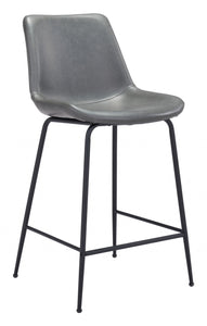 39" Gray And Black Steel Low Back Counter Height Bar Chair With Footrest