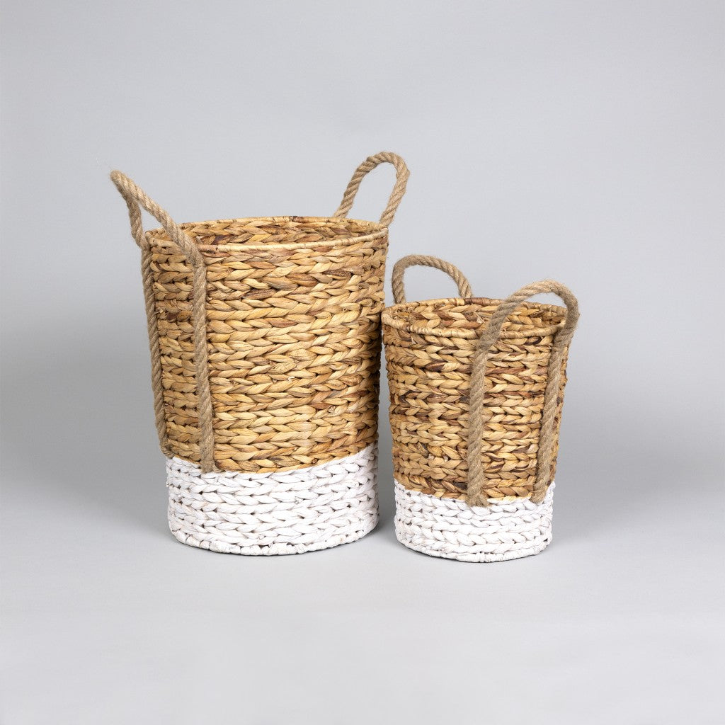 Set of Two Woven White and Natural Wicker Baskets - 99fab 