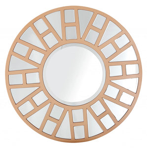 32" Polished Round Accent Mirror Wall Mounted With Metal Frame