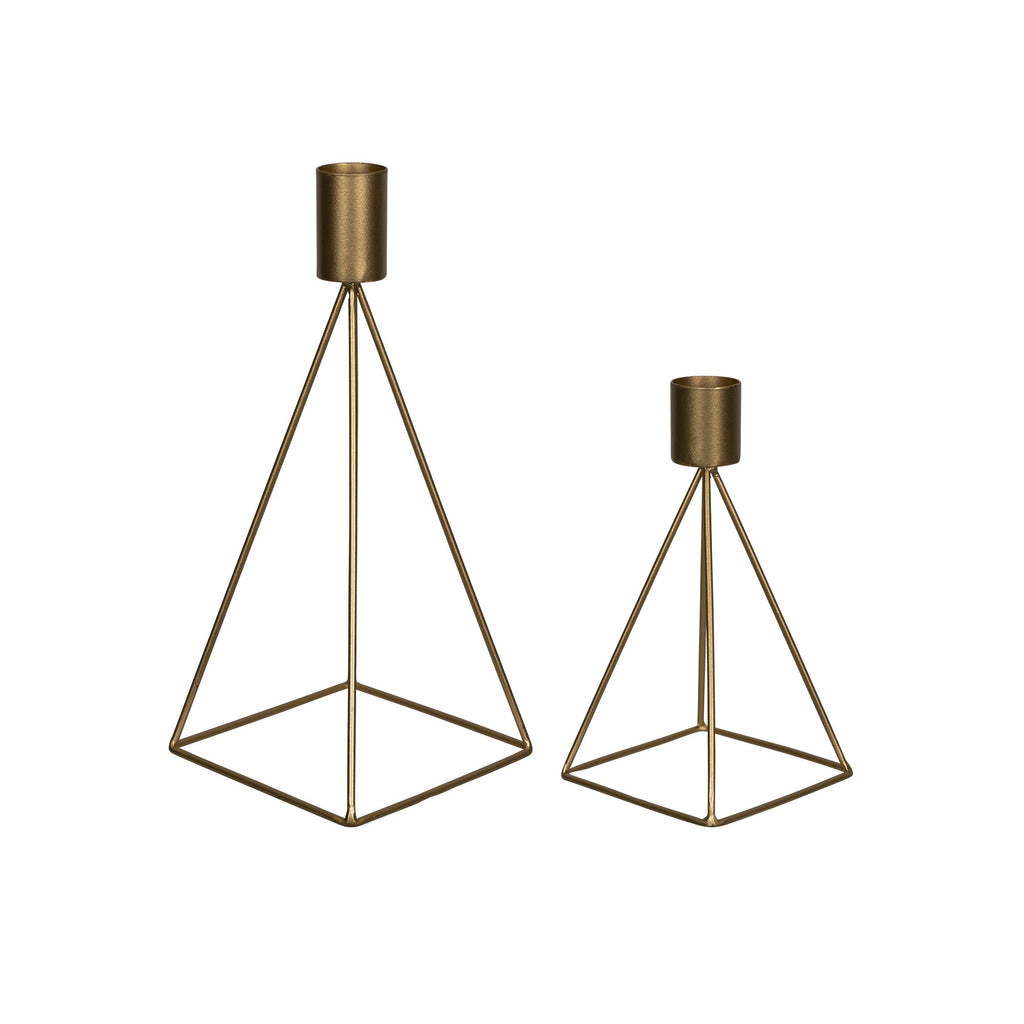 Set of Two Gold Metal Geometric Candle Holders - 99fab 