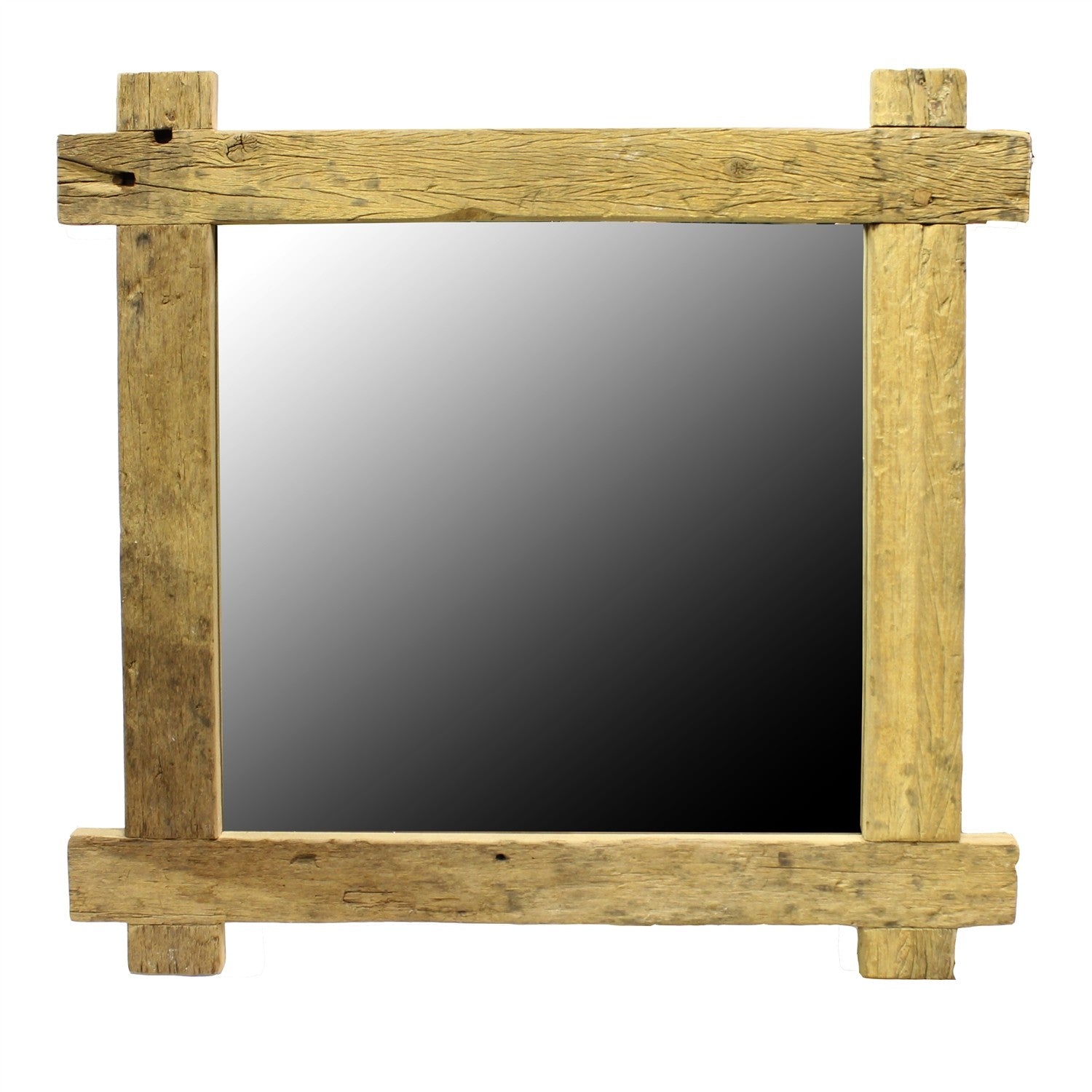 Light Brown Reclaimed Wood Square Mirror