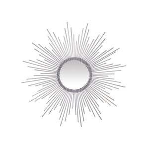 Silver Metal Sunburst Round Wall Mirror