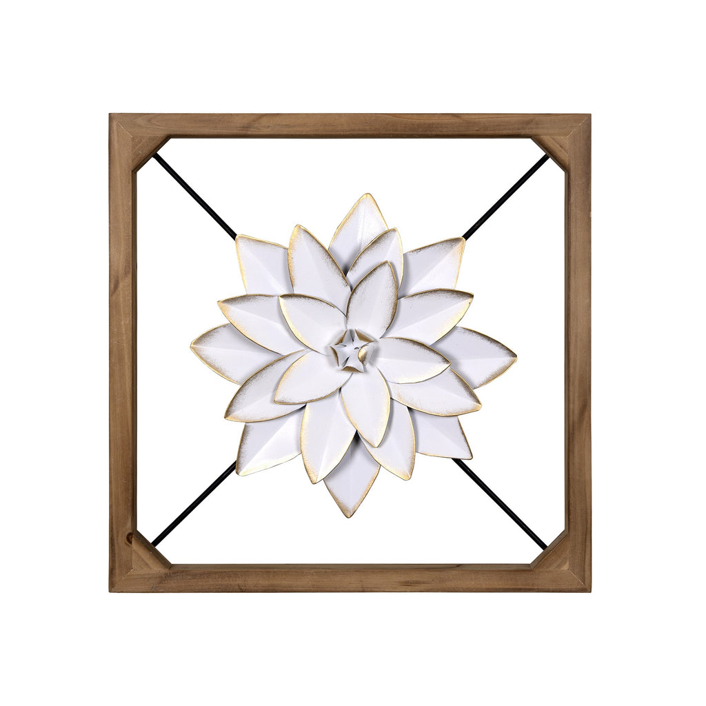 Wood Framed White Metal Flower Wall Décor - 99fab 