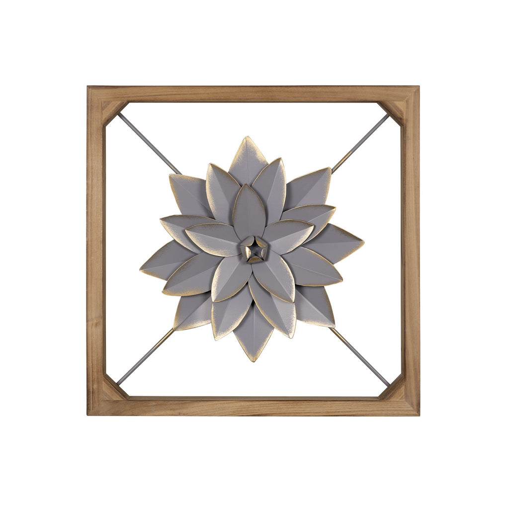 Wood Framed Gray Metal Flower Wall Décor - 99fab 