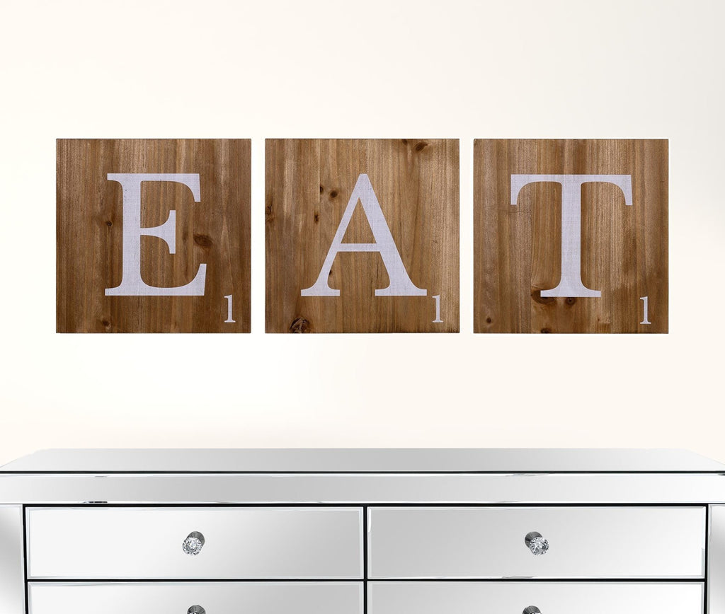 Three Wooden Tile Eat Wall Art - 99fab 