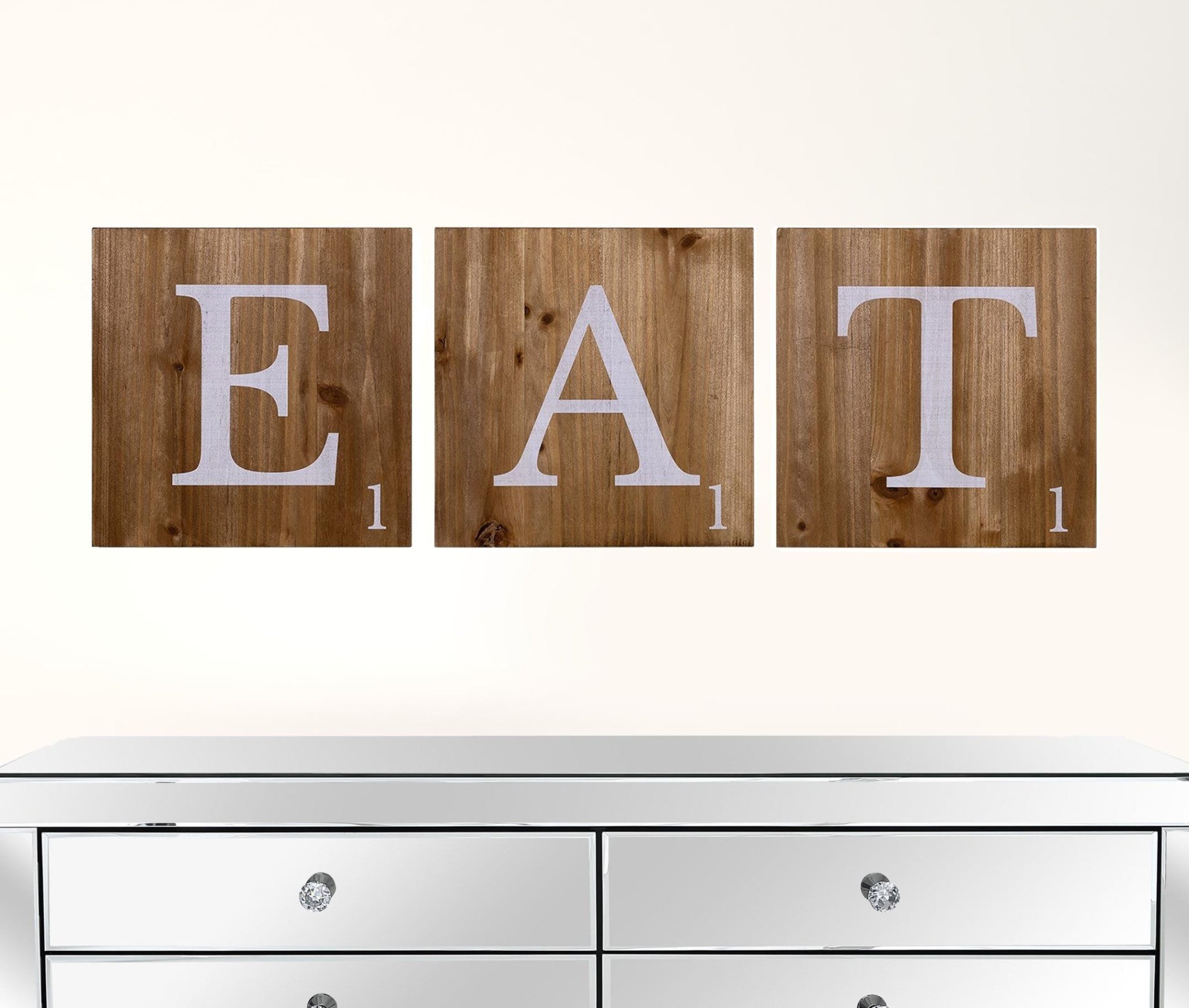 Three Wooden Tile Eat Wall Art