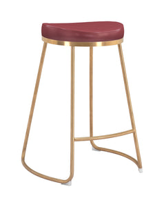 26" Red And Gold Faux Leather And Stainless Steel Backless Counter Height Bar Chair With Footrest