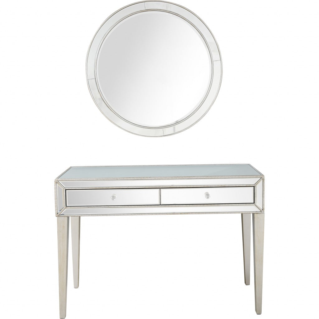 Silver Beaded Mirror and Console Table