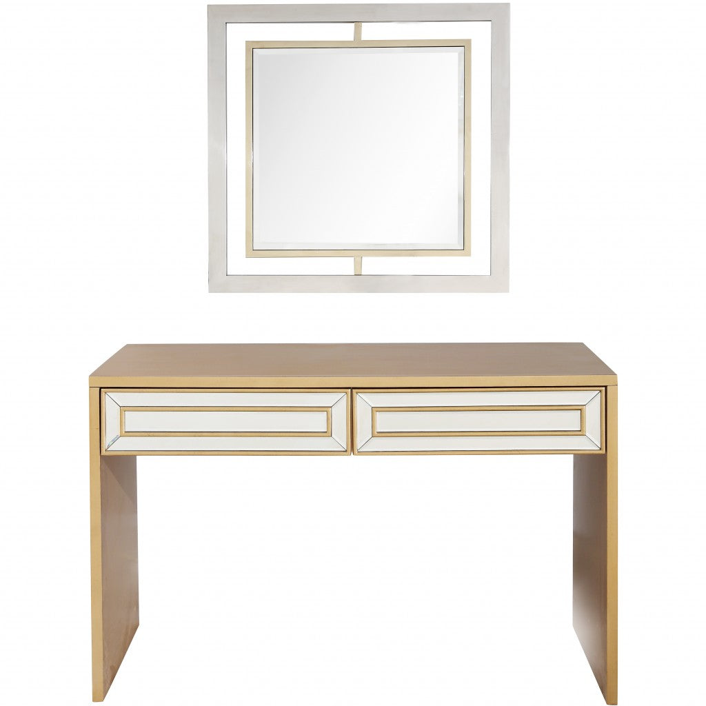 Antiqued Gold Finish Mirror and Console Table