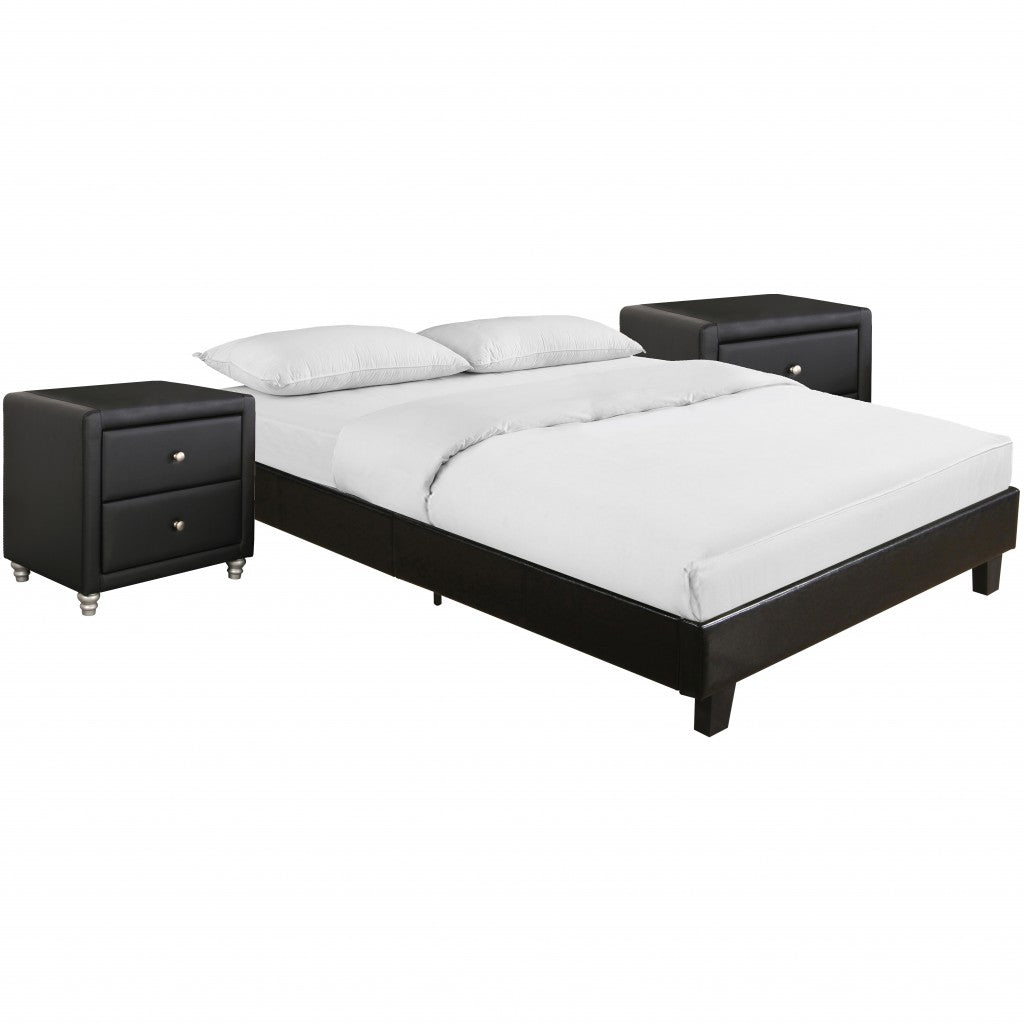 Black Platform Queen Bed with Two Nightstands - 99fab 