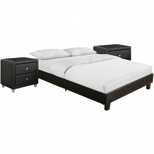 Black Platform King Bed with Two Nightstands