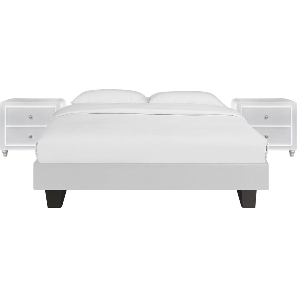 White Platform Queen Bed with Two Nightstands - 99fab 