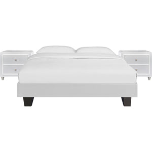 White Platform Queen Bed with Two Nightstands