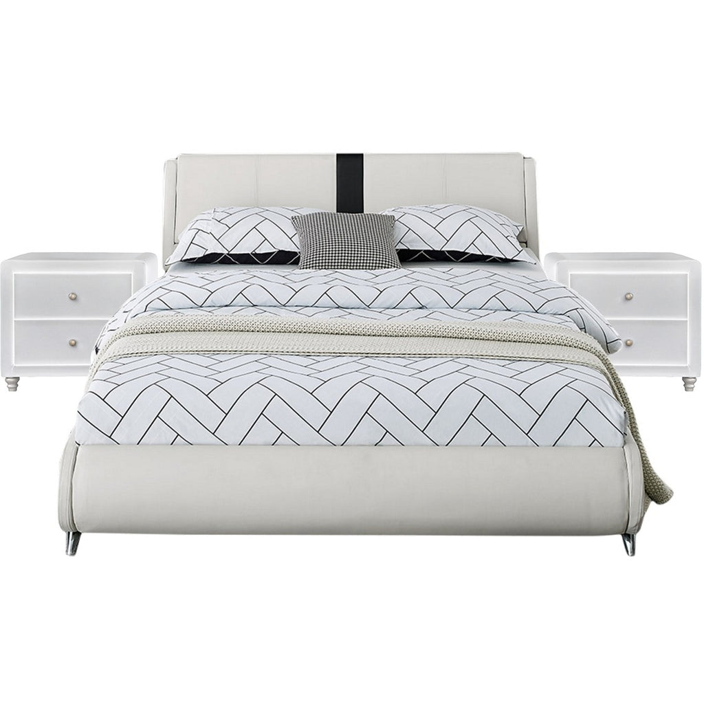 White Platform Queen Bed with Two Nightstands - 99fab 