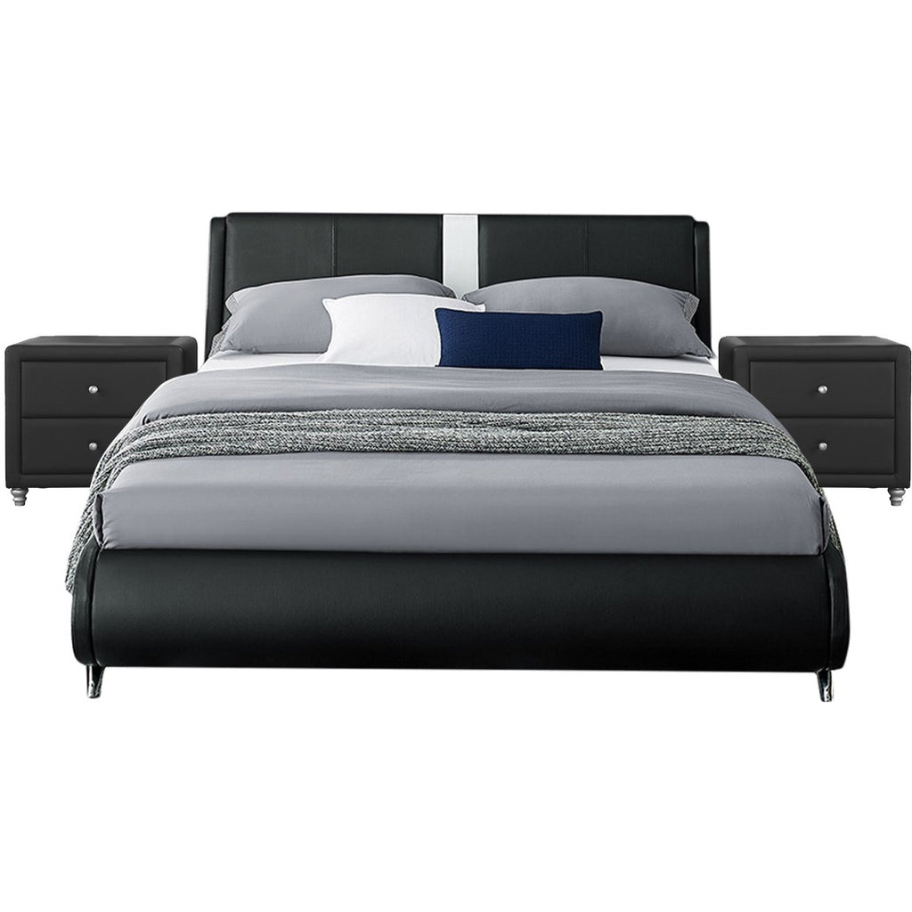 Black Platform Queen Bed with Two Nightstands - 99fab 