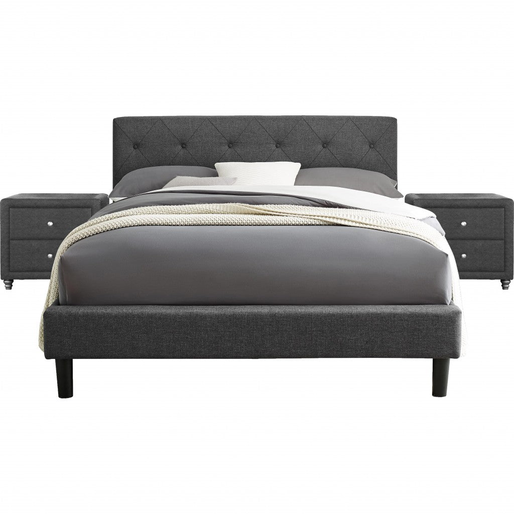 Grey Queen Platform Bed with Two Nightstands - 99fab 