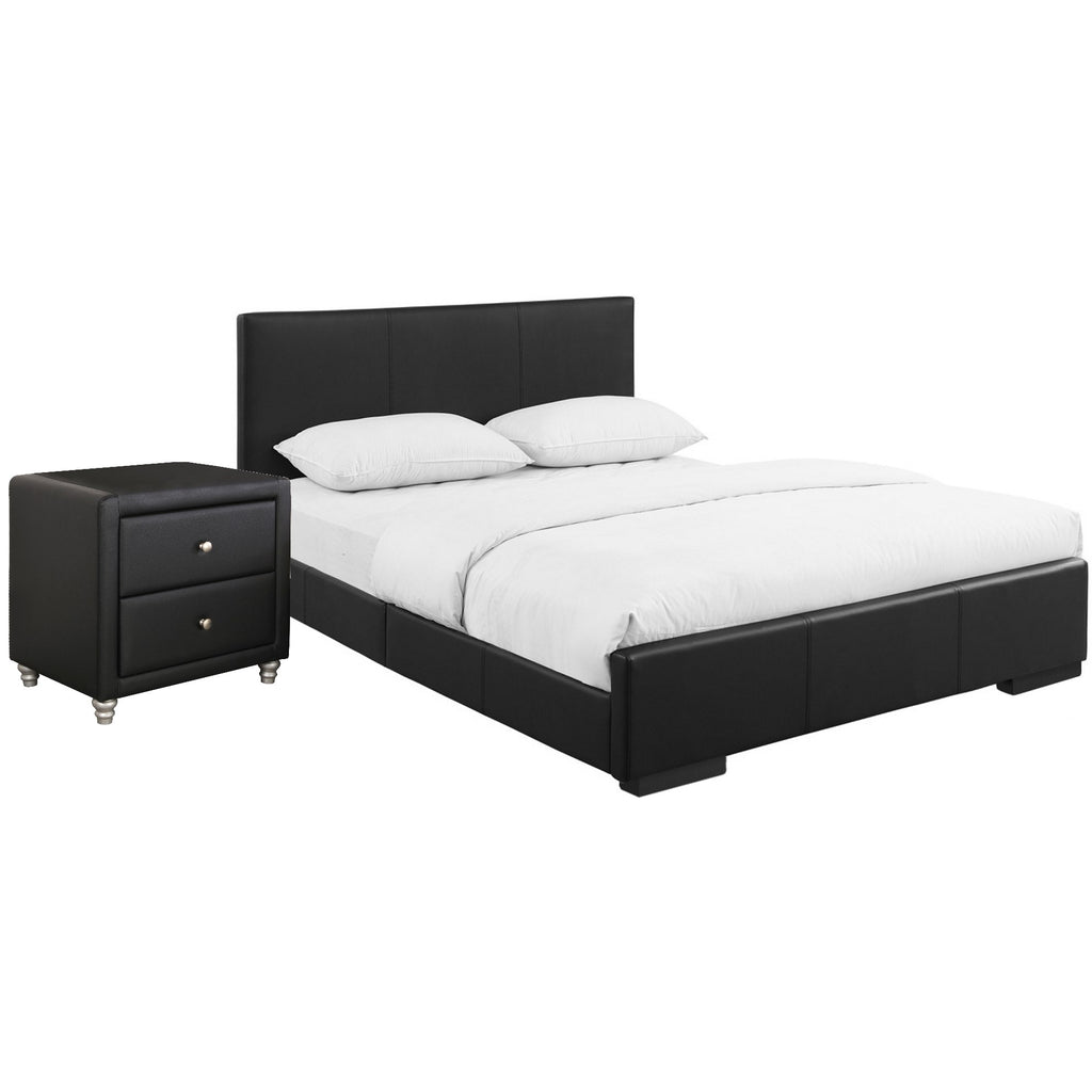 Solid Manufactured Wood Black Standard Bed Upholstered With Headboard - 99fab 