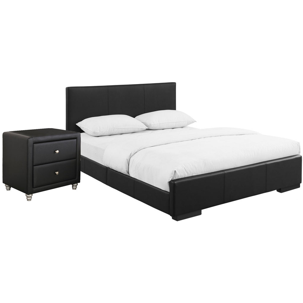 Black Upholstered Queen Platform Bed with Nightstand - 99fab 