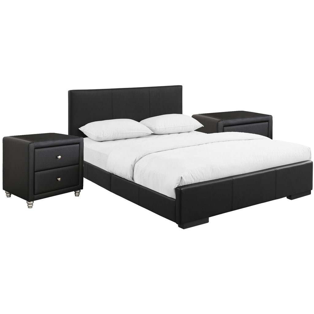 Solid Manufactured Wood Black Standard Bed Upholstered With Headboard - 99fab 