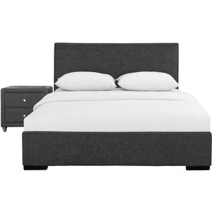 Grey Upholstered Full Platform Bed with Nightstand