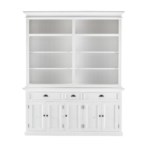 Classic White Hutch Bookcase with 5 Doors and 3 Drawers