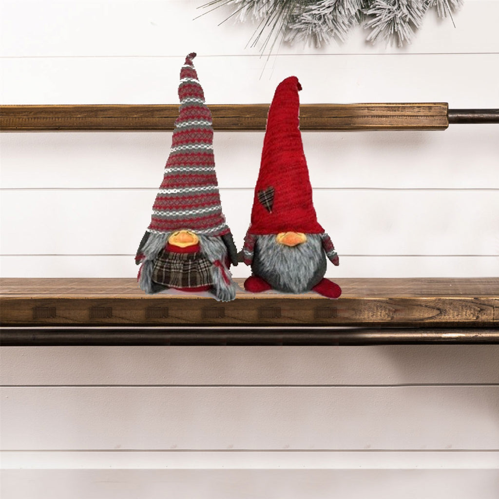 Red and Gray Holiday Plaid Girl Gnome - 99fab 