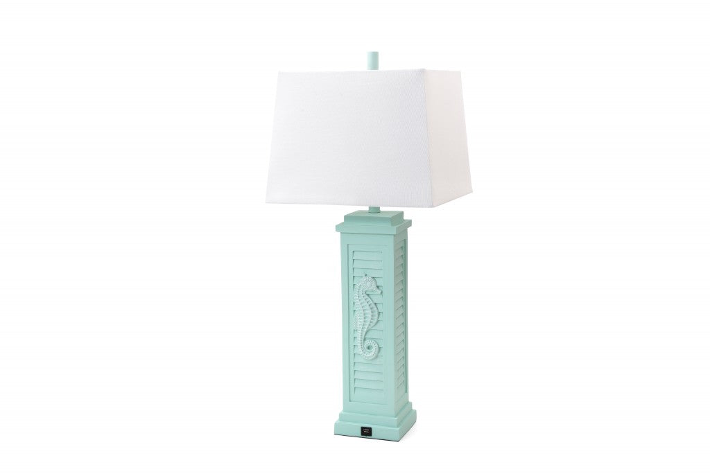 Set of 2 Aqua Seahorse Shutter Base Table Lamps