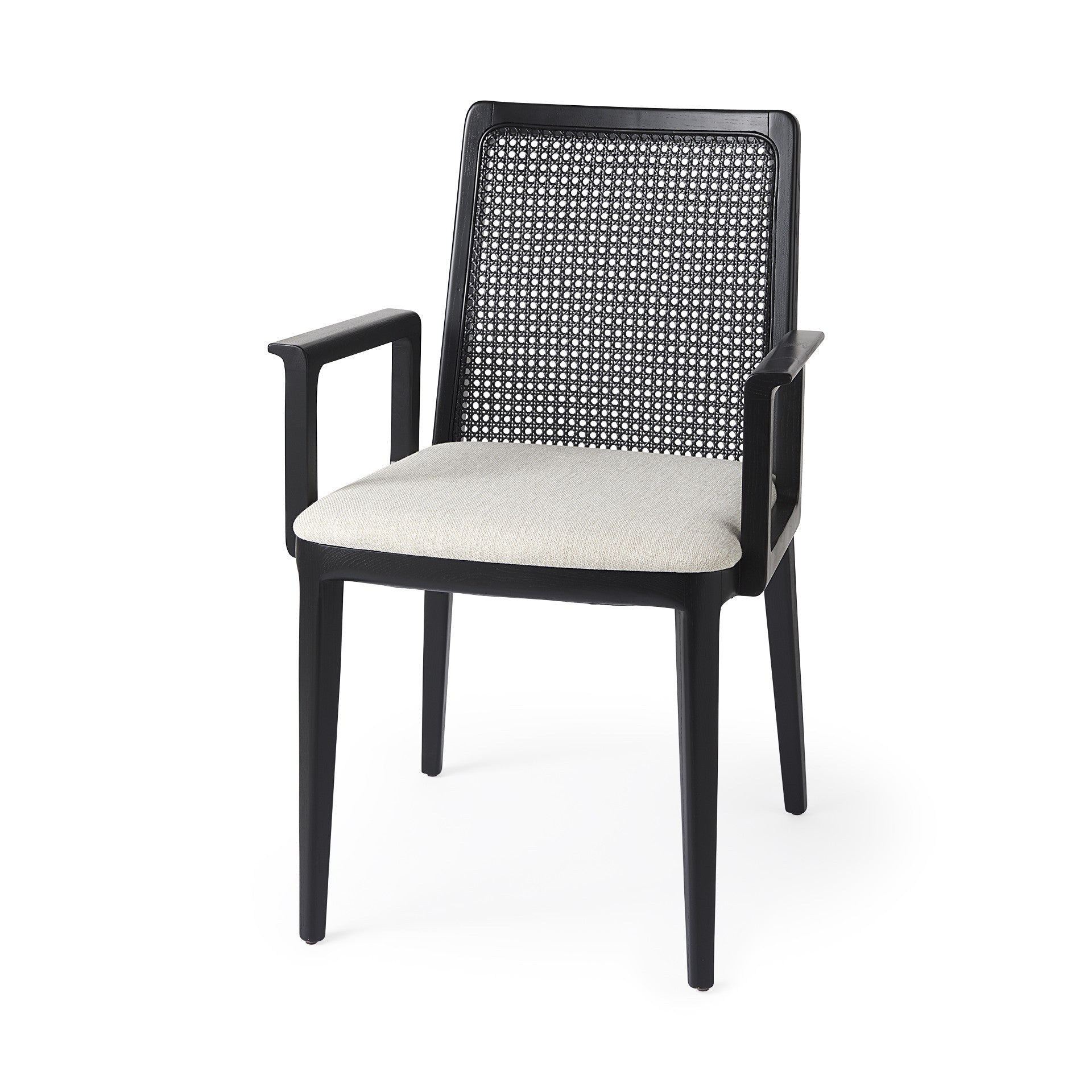 Black and Cream Uholstery and Cane Dining Armchair