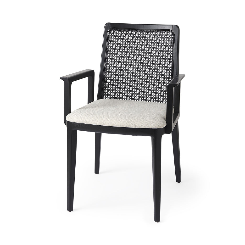 Black and Cream Uholstery and Cane Dining Armchair - 99fab 