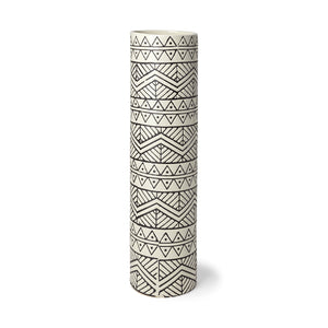17" Black and Cream Tribal Geo Ceramic Vase