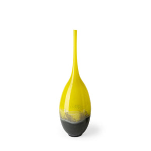 19" Lovely Yellow and Gray Handblown Spunglass Vase