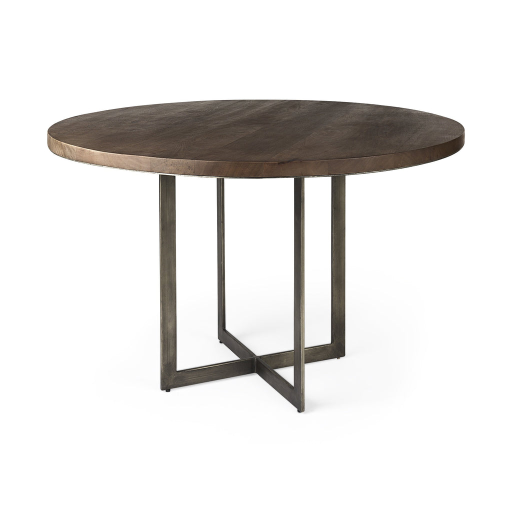 Rustic Brown Round Wood and Metal Dining Table - 99fab 