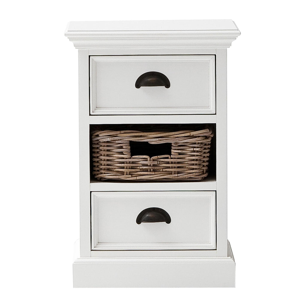 Classic White Two Drawer Nightstand Unit with Basket - 99fab 