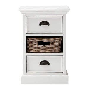 Classic White Two Drawer Nightstand Unit with Basket