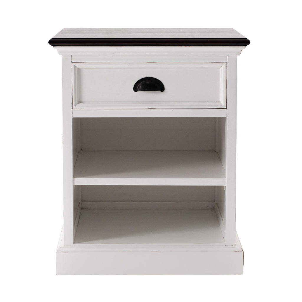 Distressed White and Deep Brown Nightstand With Shelves - 99fab 