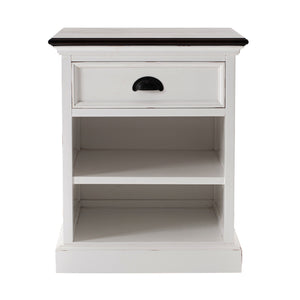 Distressed White and Deep Brown Nightstand With Shelves