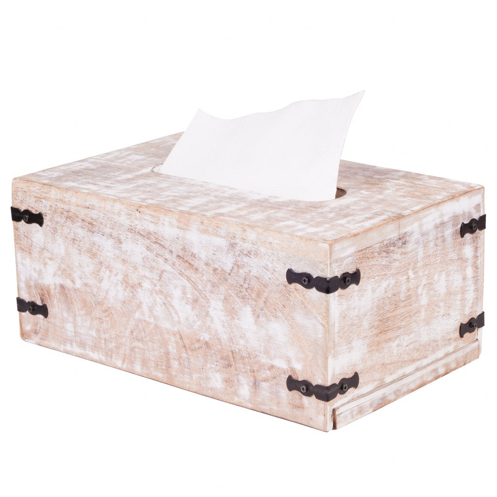 Rustic White Mango Wood Rectangular Tissue Holder