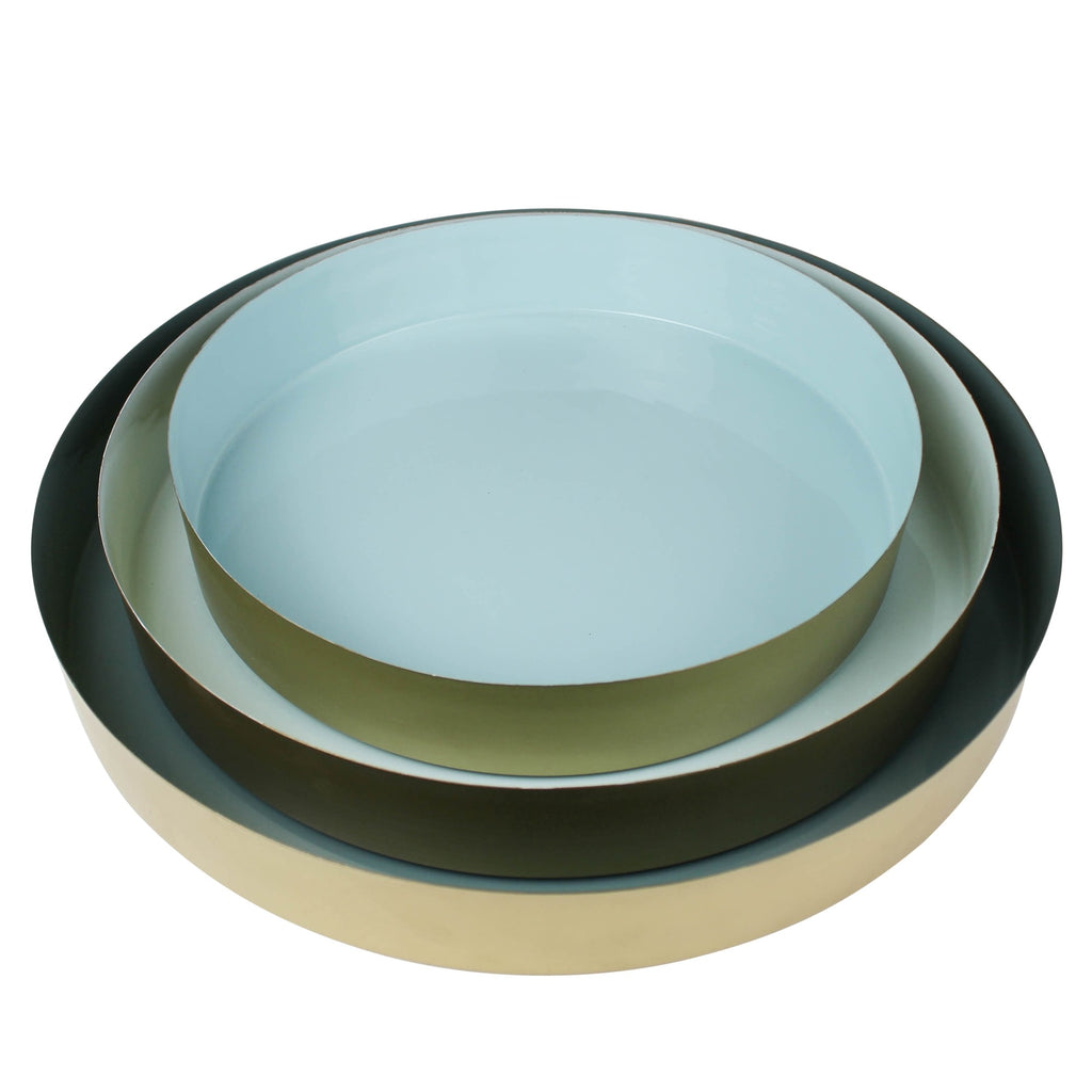 Set of Three Gold and Blue Round Trays - 99fab 