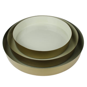 Set of Three Gold and Beige Metal Round Trays