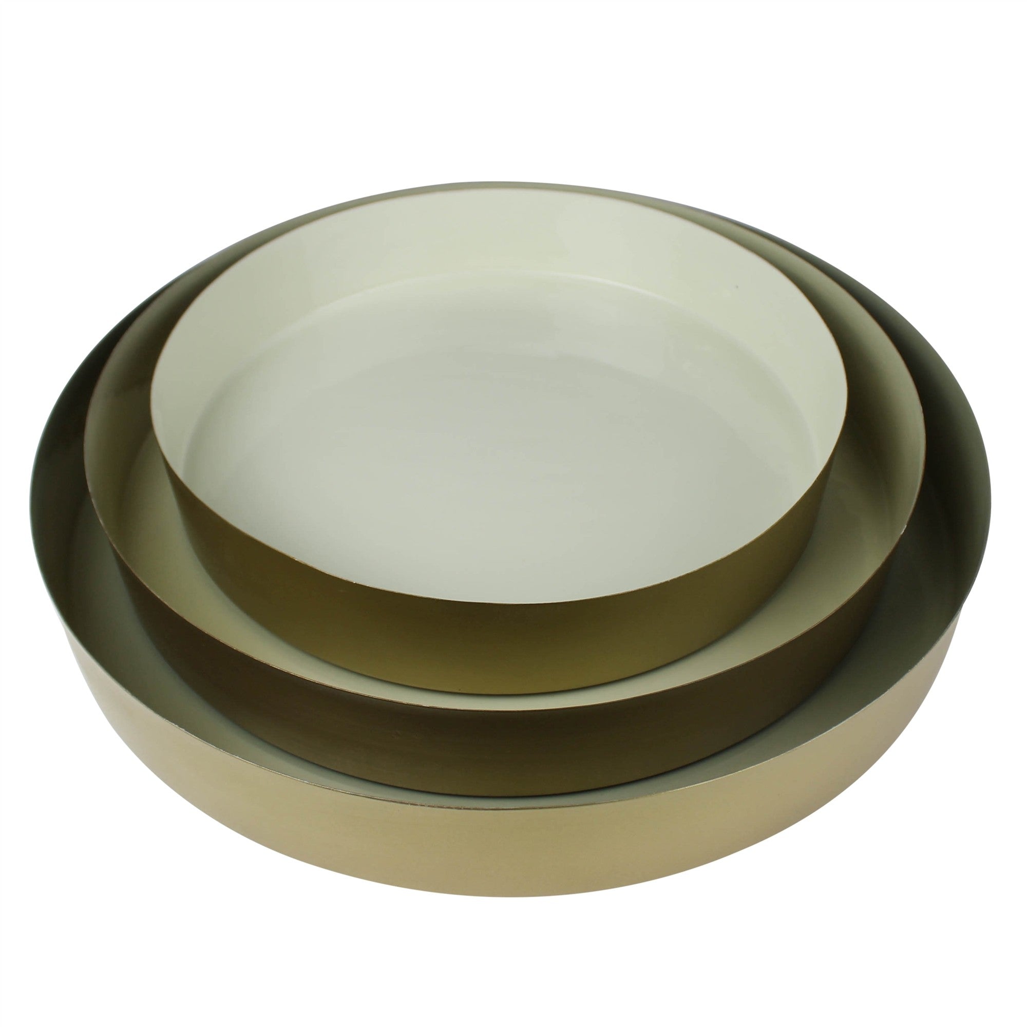 Set of Three Gold and Beige Metal Round Trays