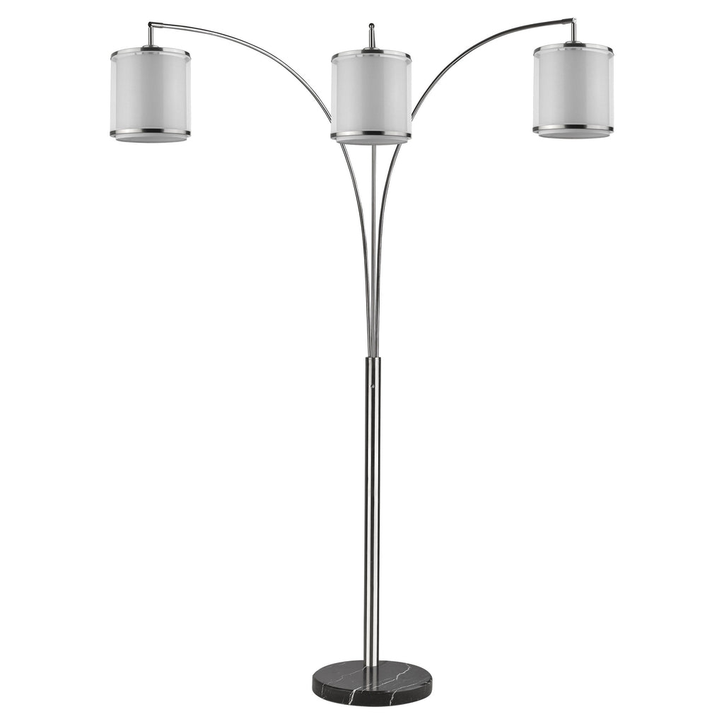 Lux 3-Light Brushed Nickel Adjustable Tree Floor Lamp With Sheer Snow Shantung Two Tier Shades - 99fab 