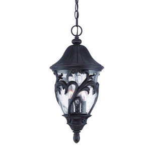 Three Light Matte Black Leaf Detail Hanging Light