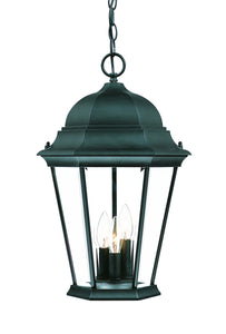 Three Light Matte Black Domed Glass Lantern Hanging Light