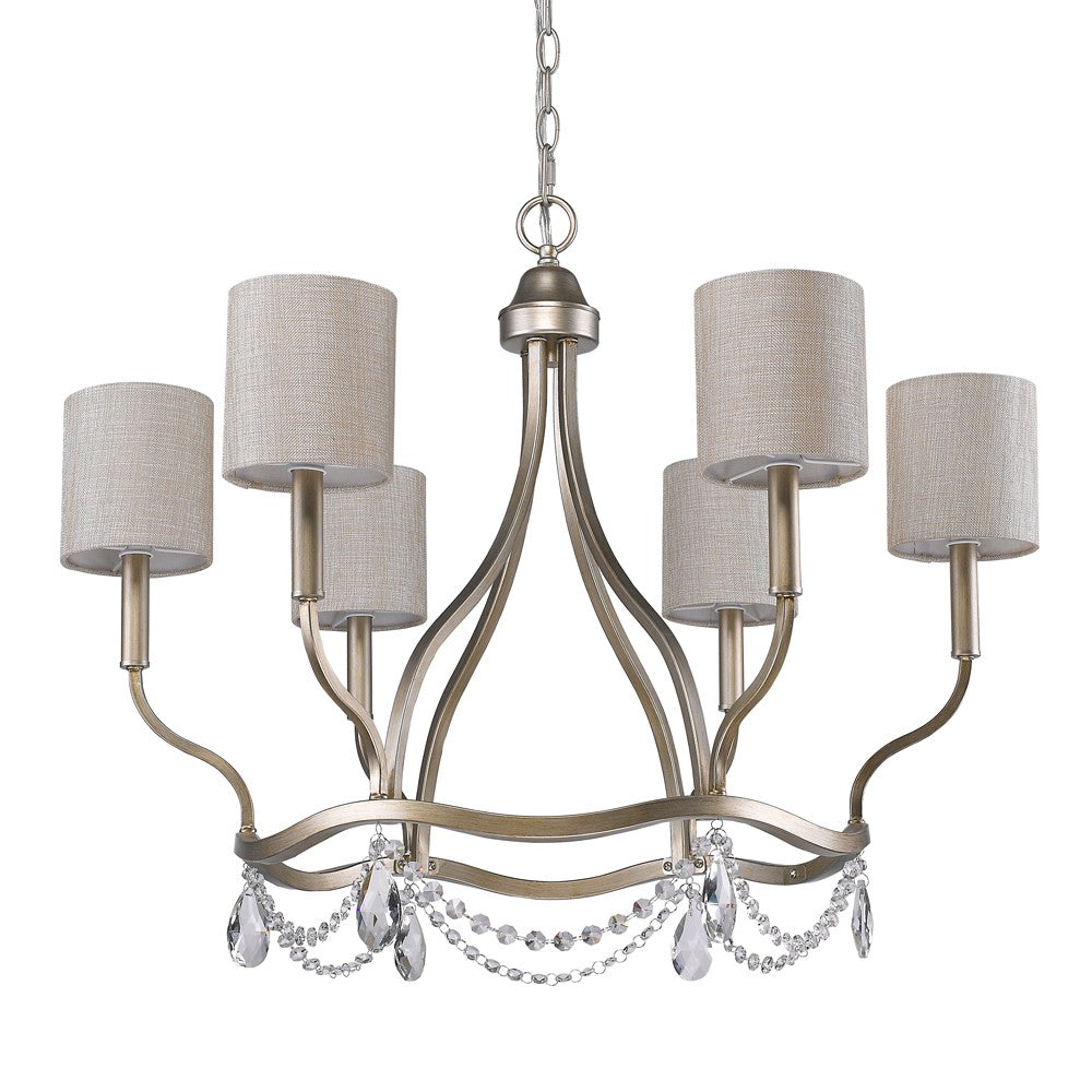 Margaret 6-Light Washed Gold Chandelier With Fabric Shades And Crystal Accents - 99fab 