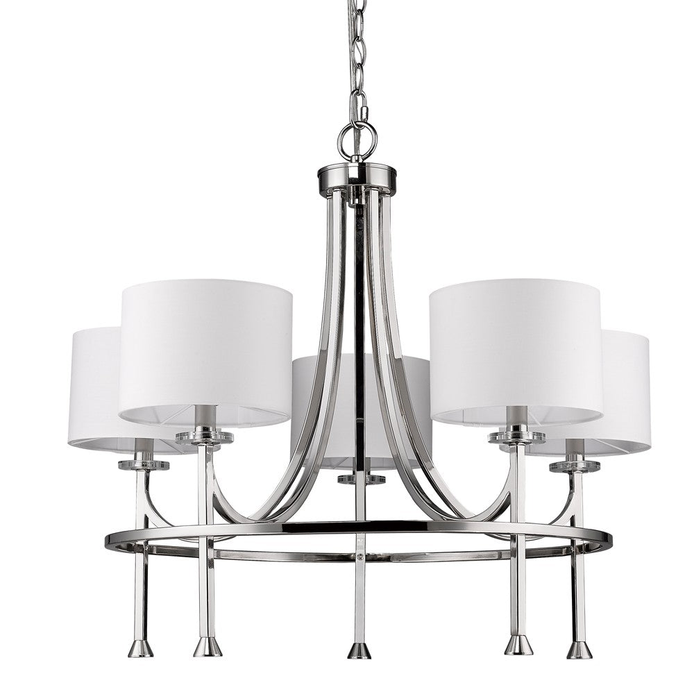Kara 5-Light Polished Nickel Chandelier With Fabric Shades And Crystal Bobeches - 99fab 